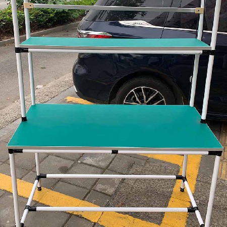 雙工位工作臺米黃色精益管防靜電木板實驗臺電子車間流水線操作臺