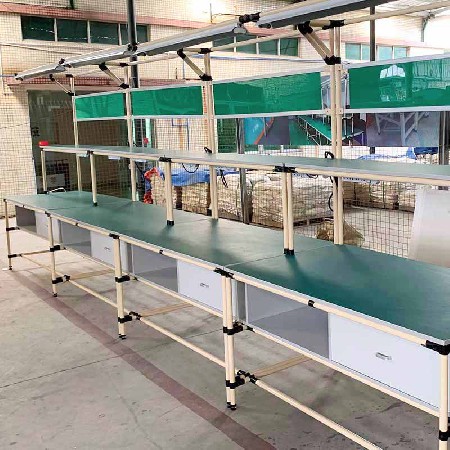 雙工位工作臺米黃色精益管防靜電木板實驗臺電子車間流水線操作臺